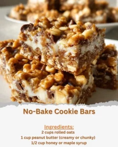 Delicious no-bake cookie bars with chocolate and nuts ready to enjoy.