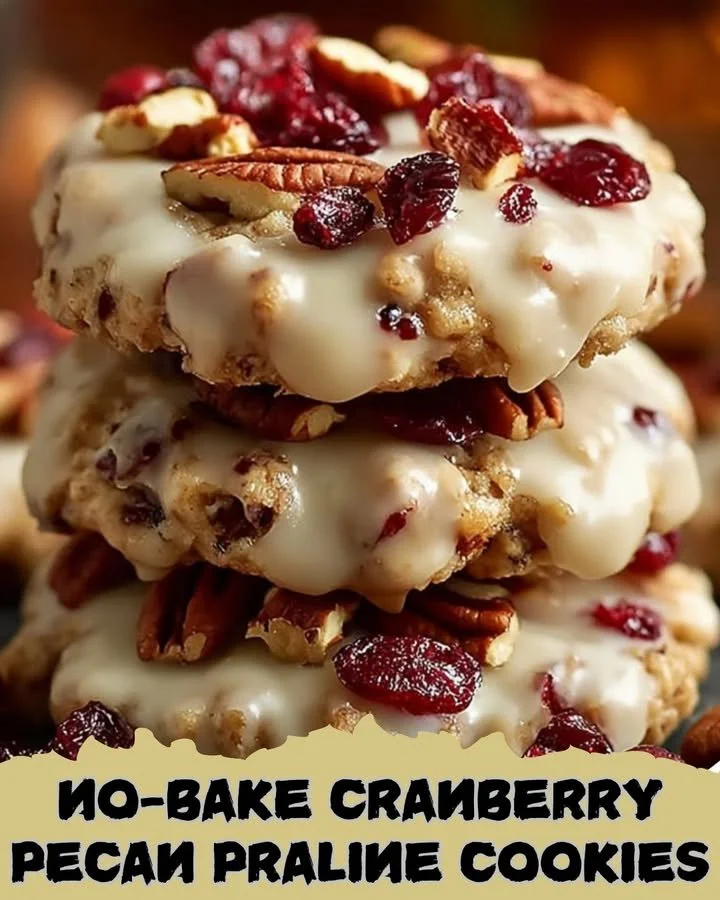 No-Bake Cranberry Pecan Praline Cookies on a plate