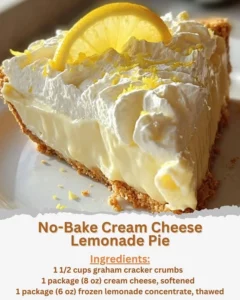 Delicious no-bake cream cheese lemonade pie served on a plate