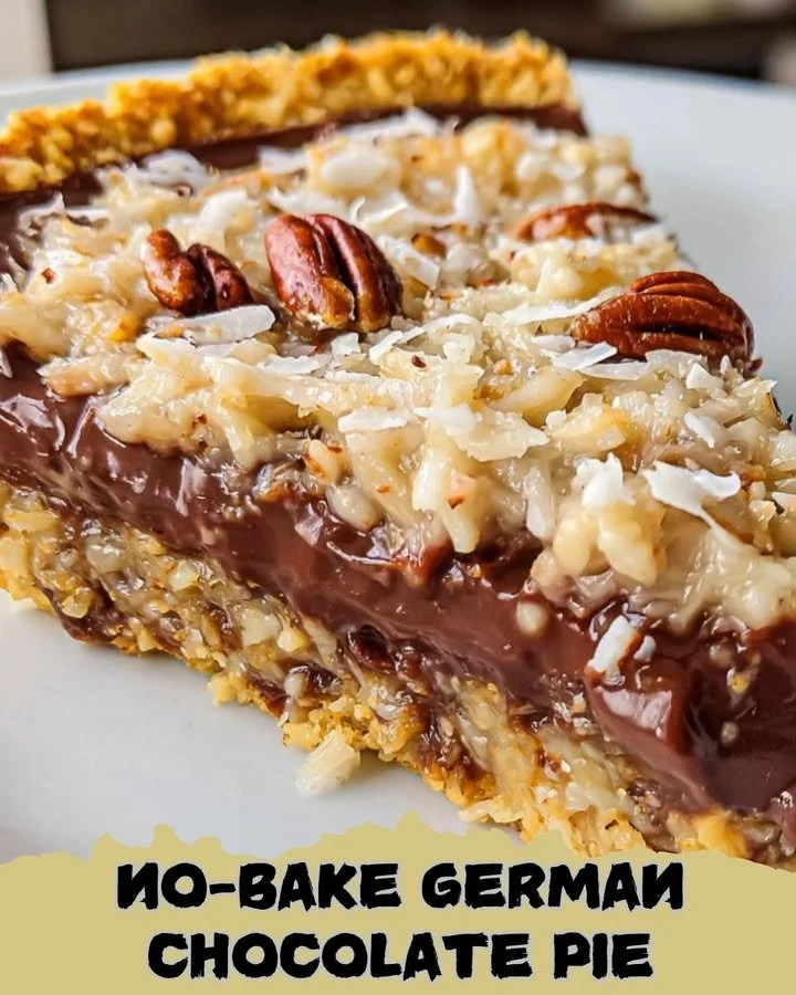 Delicious No-Bake German Chocolate Pie with chocolate and coconut topping