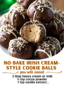No-bake Irish cream-style cookie balls ready to enjoy, alcohol-free dessert.