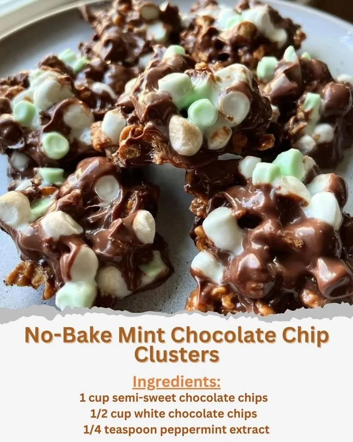 No-bake mint chocolate chip clusters on a white plate