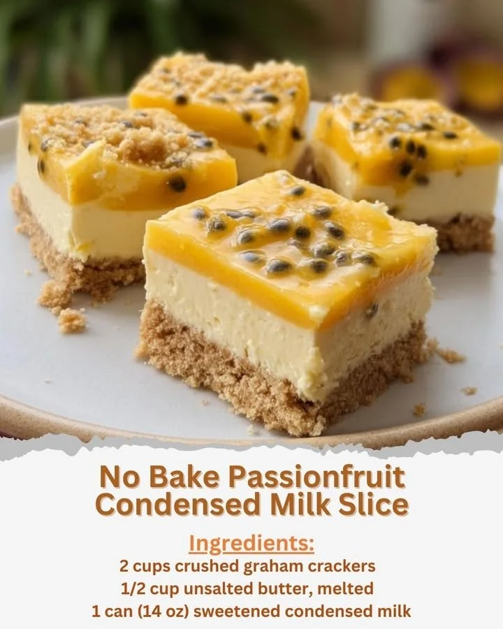 No Bake Passionfruit Condensed Milk Slice served on a plate