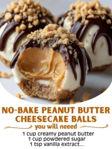 No-Bake Peanut Butter Cheesecake Balls, a delicious dessert treat.
