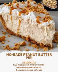 Delicious no-bake peanut butter pie topped with chocolate and whipped cream