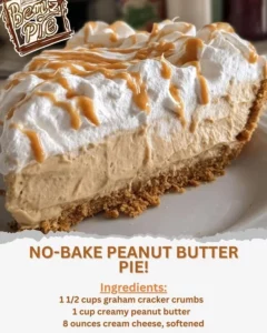 Delicious no-bake peanut butter pie topped with whipped cream and chocolate