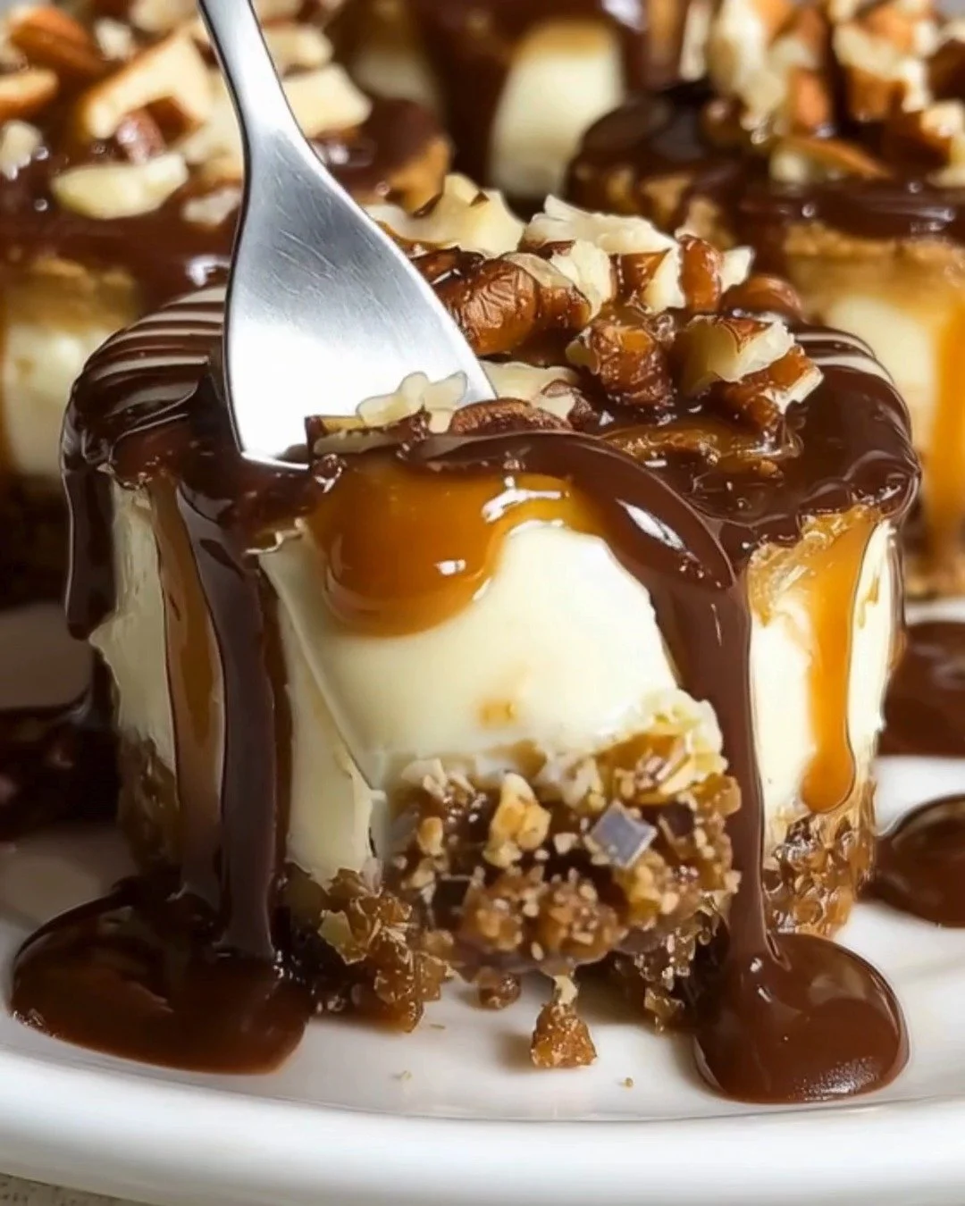 No Bake Turtle Mini Cheesecakes