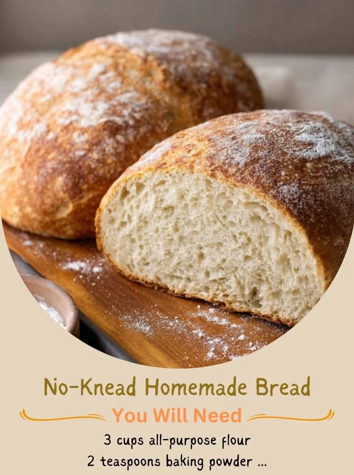 Loaf of no-knead homemade bread without eggs or butter