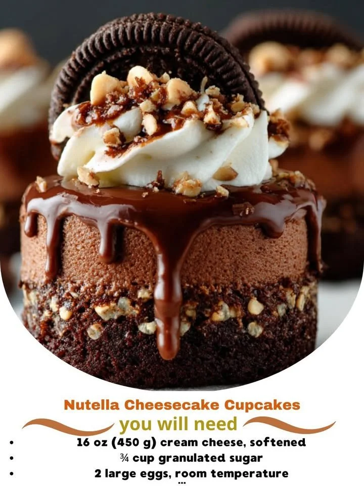Delicious Nutella cheesecake cupcakes with a creamy chocolate topping