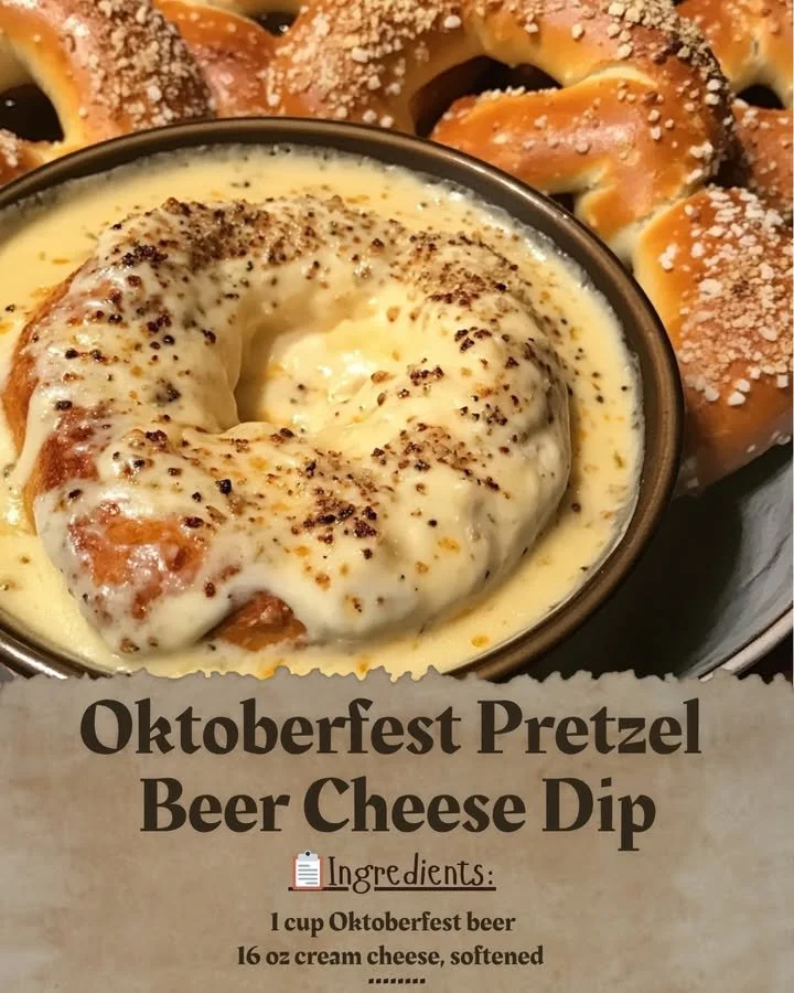 Creamy October Fest Pretzel Beer Cheese Dip served with soft pretzels