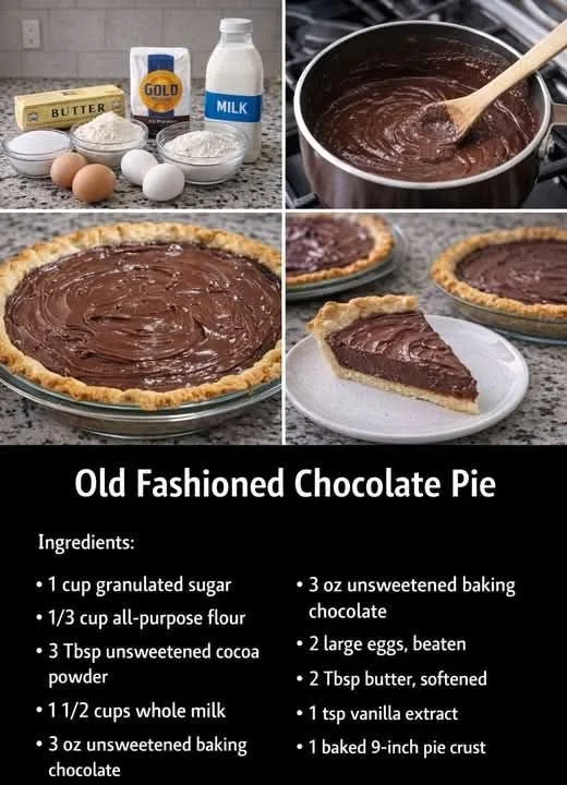 Delicious slice of old fashioned chocolate pie topped with chocolate shavings