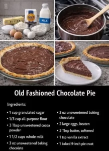 Delicious old fashioned chocolate pie with rich chocolate filling and whipped cream topping.
