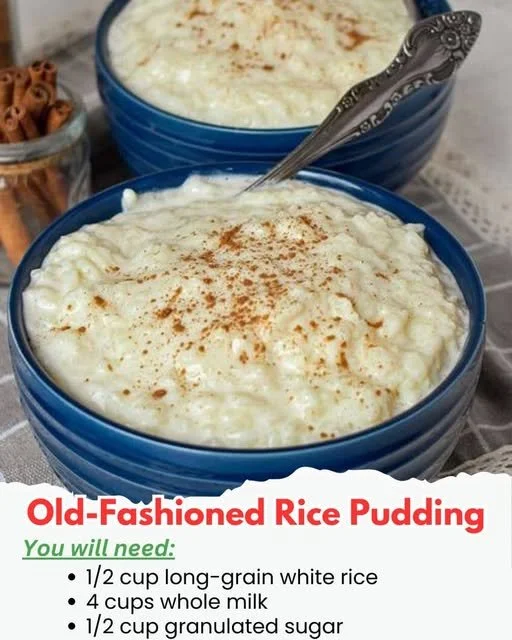 Bowl of creamy old-fashioned rice pudding topped with cinnamon and raisins