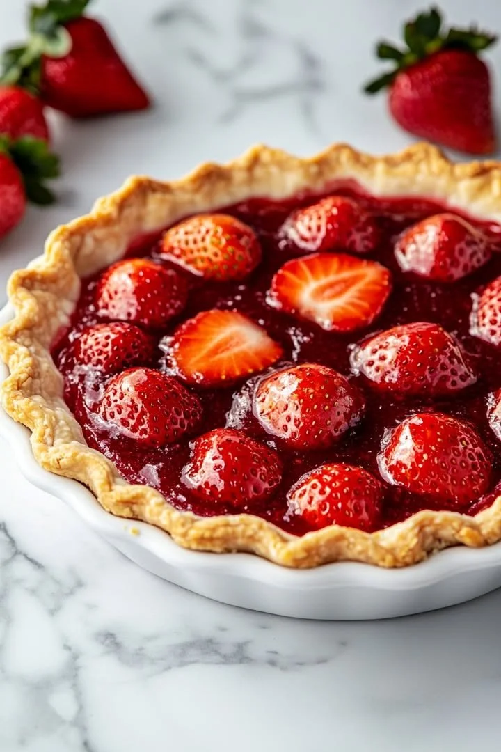 Old-Fashioned Strawberry Cream Pie with fresh strawberries and cream topping