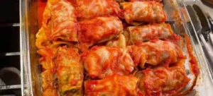 Delicious old-fashioned stuffed cabbage rolls freshly prepared on a plate