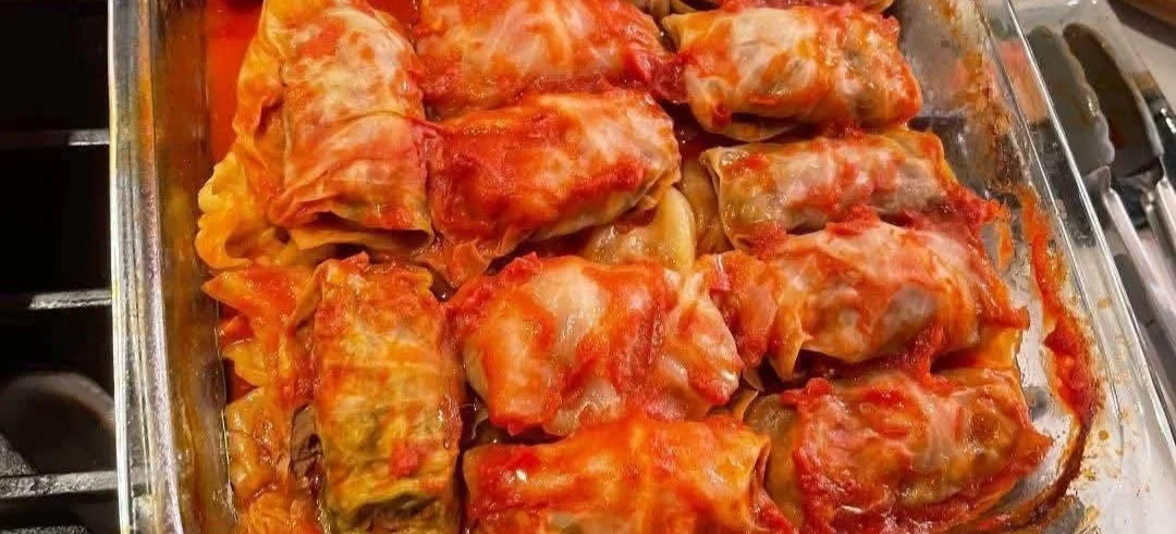 Delicious old-fashioned stuffed cabbage rolls freshly prepared on a plate
