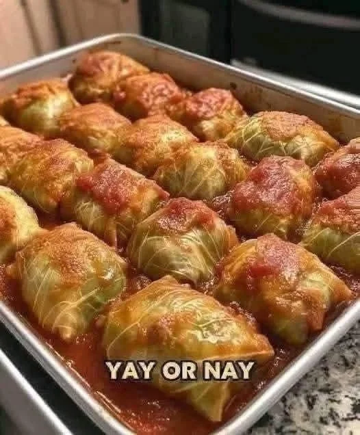 Plate of old fashioned stuffed cabbage rolls with savory filling