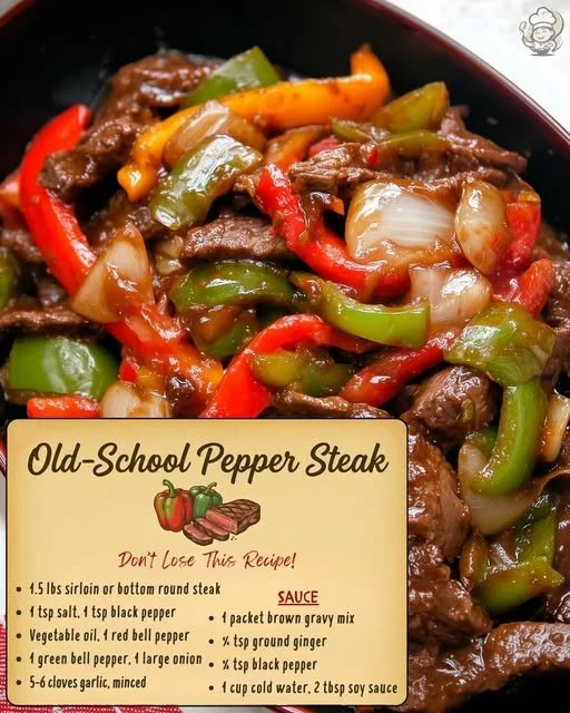 Delicious plate of Old-School Pepper Steak featuring tender beef and savory spices.
