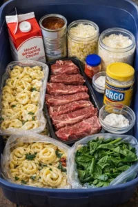 One Pan Creamy Garlic Butter Tortellini and Steak dish served on a plate