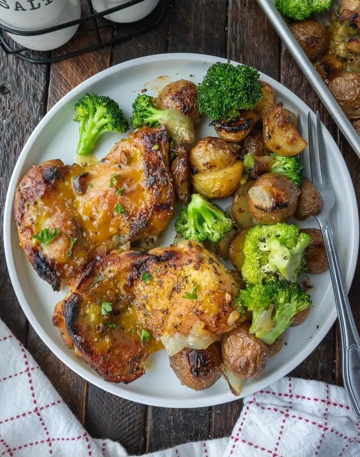 One Pan Honey Mustard Chicken with roasted potatoes