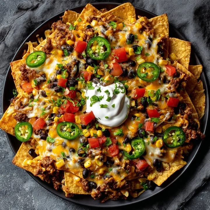 Delicious One-Pan Midnight Nachos loaded with toppings for late-night snacks