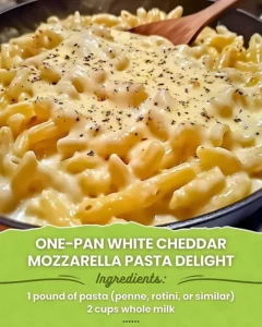 One-Pan White Cheddar Mozzarella Pasta served in a bowl