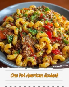 Delicious One Pot American Goulash ready to serve with vegetables and pasta