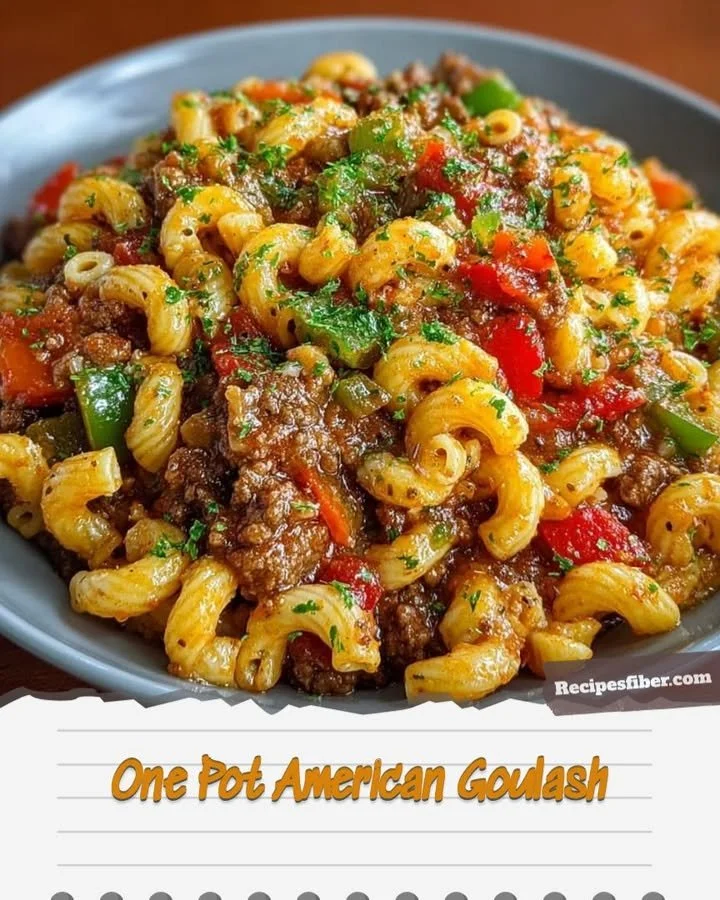 Delicious One Pot American Goulash ready to serve with vegetables and pasta