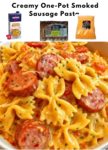 One Pot Smoked Sausage Pasta with vegetables in a skillet