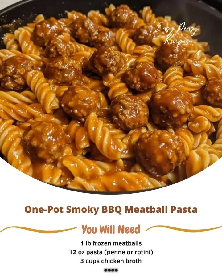 One-Pot Smoky BBQ Meatball Pasta - a delicious, easy dinner recipe.
