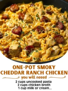 One-Pot Smoky Cheddar Ranch Chicken and Sausage Pasta served in a bowl