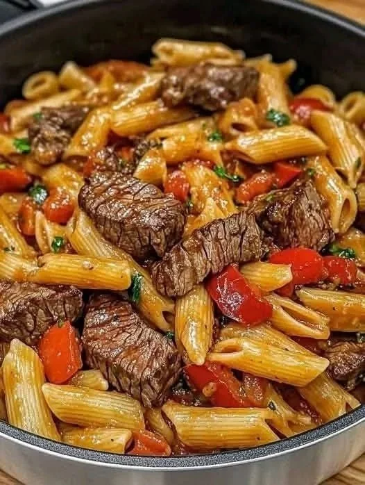 Delicious one-pot zesty steak pasta dish with vibrant flavors