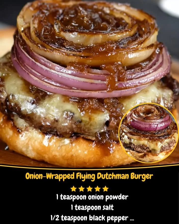 Onion-Wrapped Flying Dutchman Burger served with fresh toppings and sides