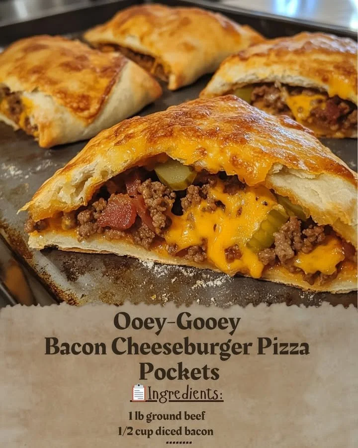 Delicious bacon cheeseburger pizza pockets filled with melted cheese and crispy bacon