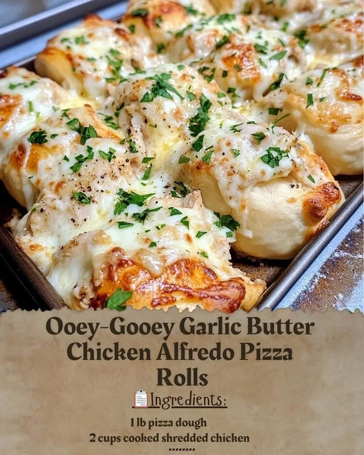 Delicious Garlic Butter Chicken Alfredo Pizza Rolls ready to serve.