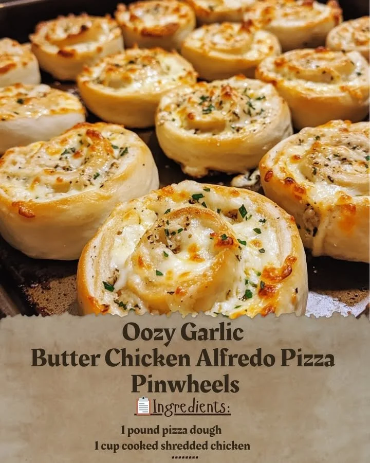 Garlic Butter Chicken Alfredo Pizza pinwheels loaded with creamy goodness