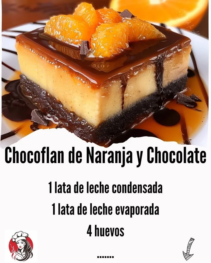 Slice of Orange and Chocolate Chocoflan dessert topped with orange zest