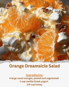 A colorful bowl of Orange Dreamsicle Salad with oranges and creamy dressing.