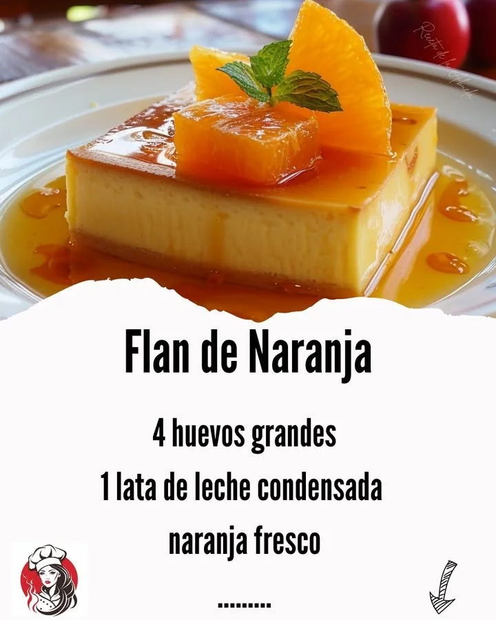 Delicious orange flan dessert with citrus glaze on a white plate