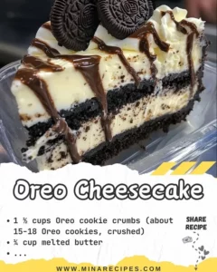 Creamy Oreo Cheesecake topped with crushed Oreos