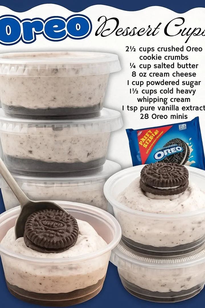 Delicious Oreo Dessert Cups with a creamy filling and crushed Oreo topping