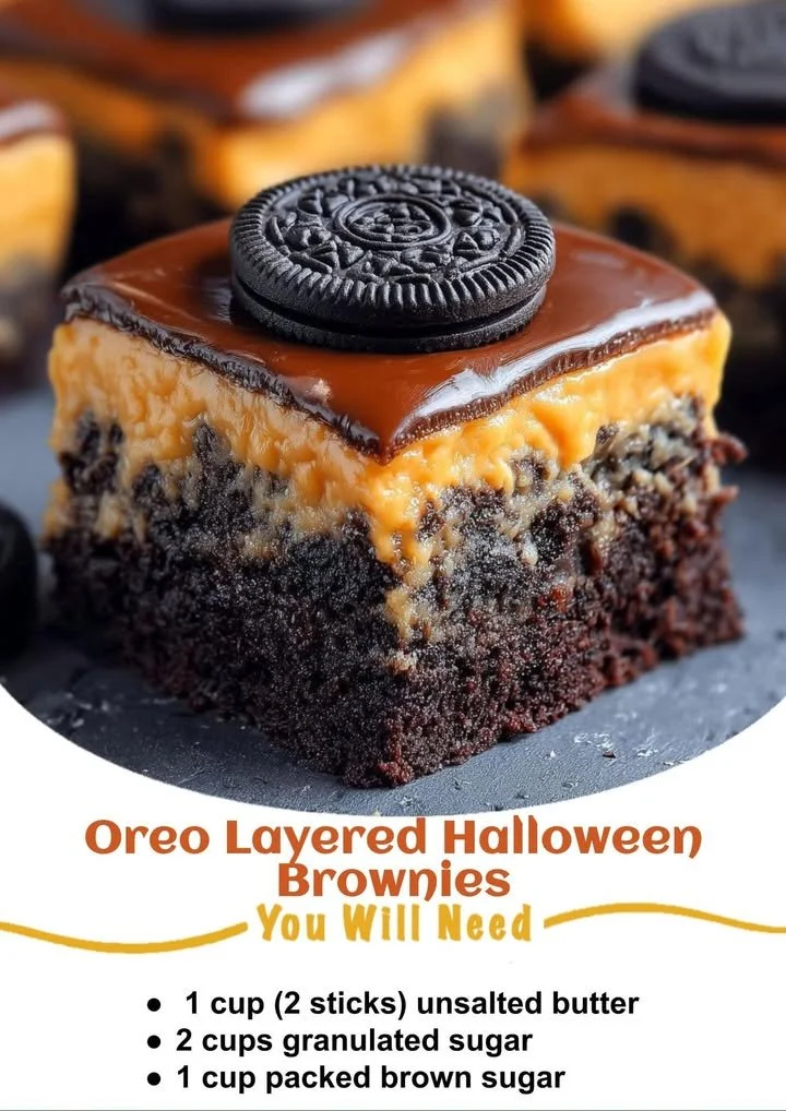 Delicious Oreo layered brownies for Halloween