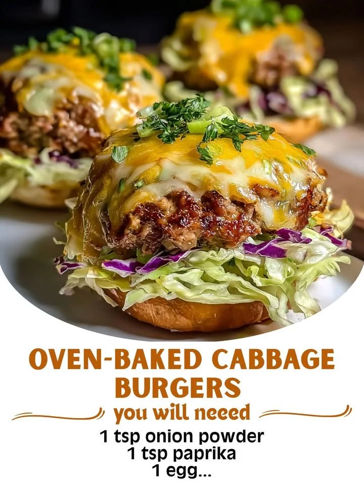 Oven-baked cabbage burgers served on a platter with fresh toppings