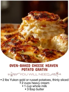 Delicious oven-baked potato gratin topped with melted cheese