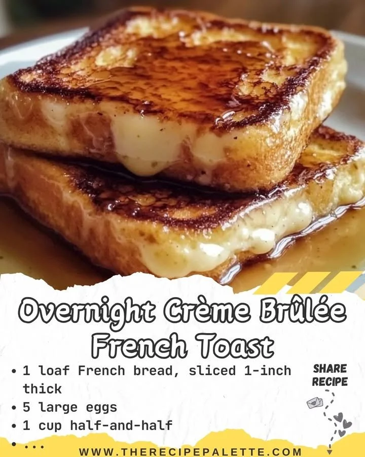 Delicious Overnight Crème Brûlée French Toast served with caramelized sugar topping.