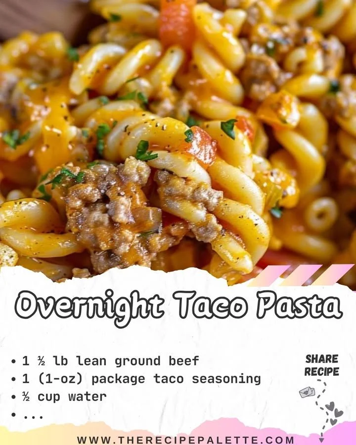 Delicious Overnight Taco Pasta served in a bowl with toppings.