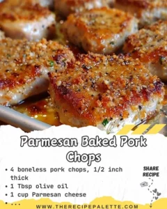 Delicious Parmesan Baked Pork Chops garnished and ready to serve