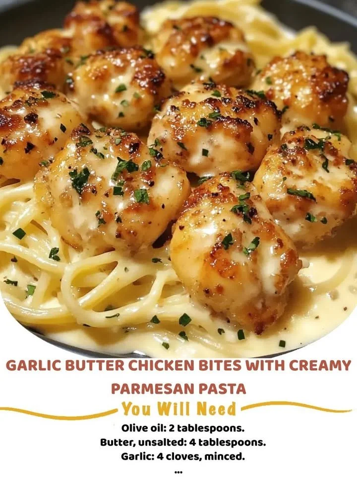 Creamy Parmesan Pasta dish garnished with fresh herbs and cheese