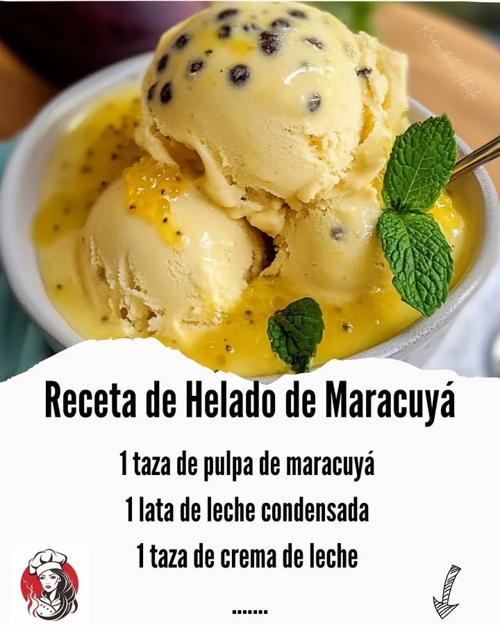 Delicious bowl of homemade passion fruit ice cream topped with fresh fruit