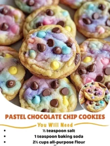 Pastel chocolate chip cookies with colorful sprinkles on a white plate